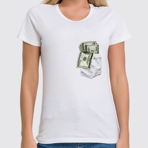Заказать женскую футболку в Москве. Футболка классическая Деньги в кармане от printik - готовые дизайны и нанесение принтов.