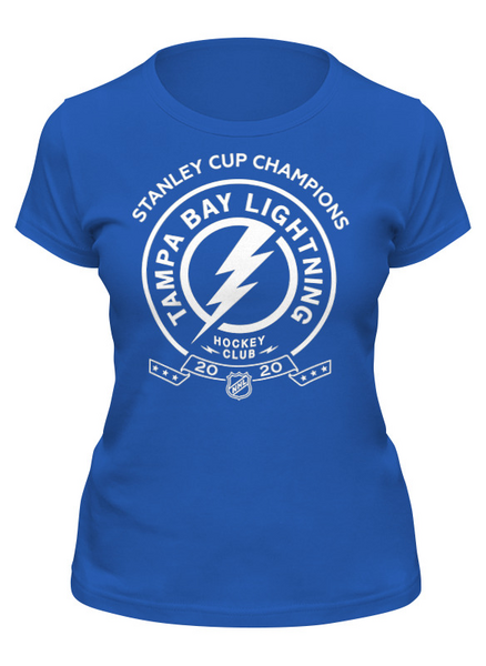 Заказать женскую футболку в Москве. Футболка классическая Tampa Bay Lightning Stanley Cup Champions 2020 от KutvinoV.com  - готовые дизайны и нанесение принтов.