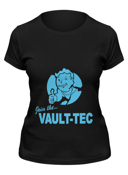 Заказать женскую футболку в Москве. Футболка классическая Fallout Vault-Tec от cherdantcev - готовые дизайны и нанесение принтов.