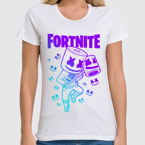 Заказать женскую футболку в Москве. Футболка классическая MARSHMELLO FORTNITE от geekbox - готовые дизайны и нанесение принтов.
