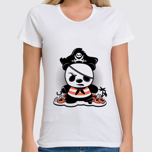 Заказать женскую футболку в Москве. Футболка классическая Панда пират  от ПРИНТЫ ПЕЧАТЬ  - готовые дизайны и нанесение принтов.