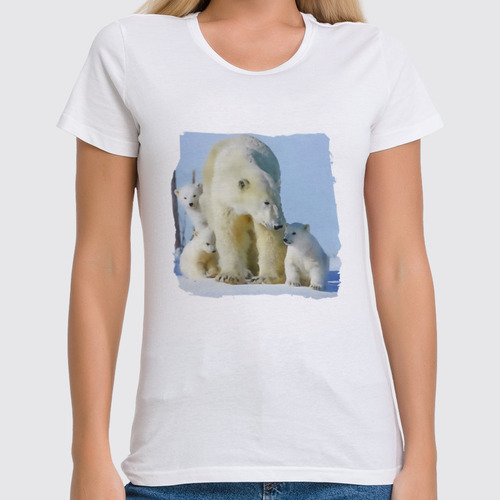 Заказать женскую футболку в Москве. Футболка классическая Белая медведица с медвежатами  от valezar - готовые дизайны и нанесение принтов.