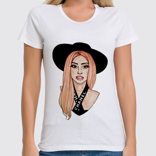 Заказать женскую футболку в Москве. Футболка классическая Lady Gaga                     от Savara - готовые дизайны и нанесение принтов.