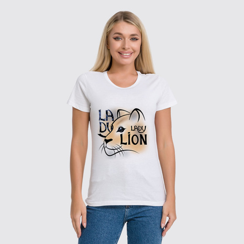 Заказать женскую футболку в Москве. Футболка классическая LADY LION от ELENA ZHARINOVA - готовые дизайны и нанесение принтов.