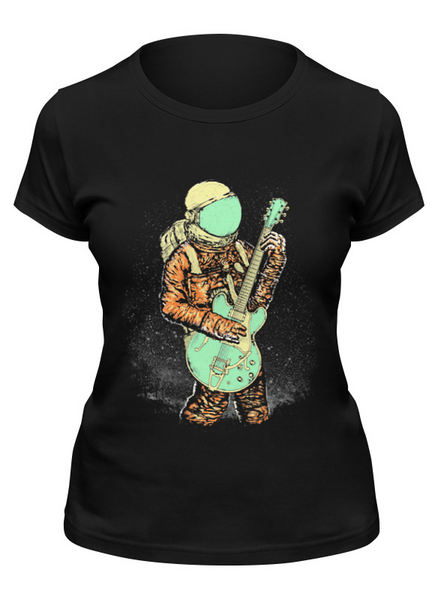 Заказать женскую футболку в Москве. Футболка классическая Космонавт с гитарой от printik - готовые дизайны и нанесение принтов.