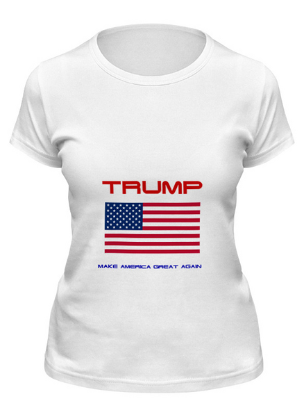 Заказать женскую футболку в Москве. Футболка классическая Трамп наш! от игорь попов - готовые дизайны и нанесение принтов.