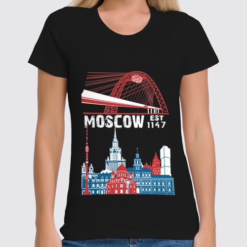 Заказать женскую футболку в Москве. Футболка классическая Moscow. Established in 1147 от alexpro - готовые дизайны и нанесение принтов.