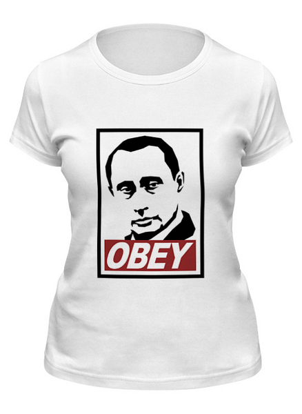 Заказать женскую футболку в Москве. Футболка классическая Путин OBEY от printik - готовые дизайны и нанесение принтов.