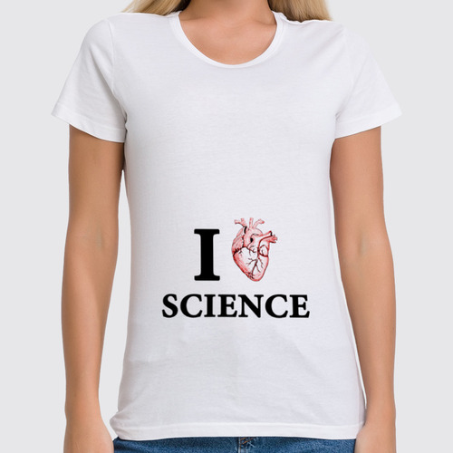 Заказать женскую футболку в Москве. Футболка классическая I love science (я люблю науку) от Ксения Золотухина - готовые дизайны и нанесение принтов.