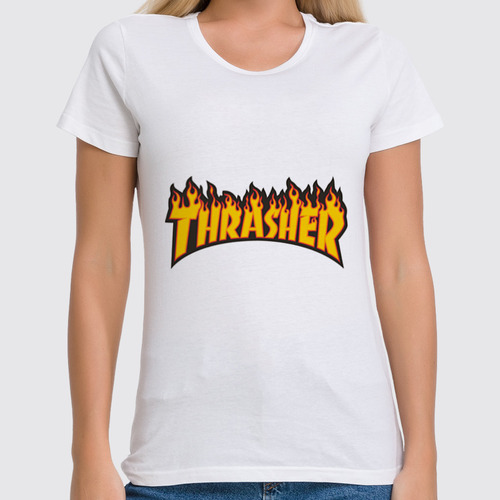 Заказать женскую футболку в Москве. Футболка классическая Thrasher от Vladec11 - готовые дизайны и нанесение принтов.