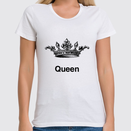Заказать женскую футболку в Москве. Футболка классическая Queen от kostlaviypsych - готовые дизайны и нанесение принтов.