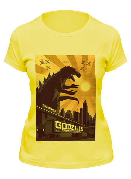Заказать женскую футболку в Москве. Футболка классическая Godzilla yellow от KinoArt - готовые дизайны и нанесение принтов.