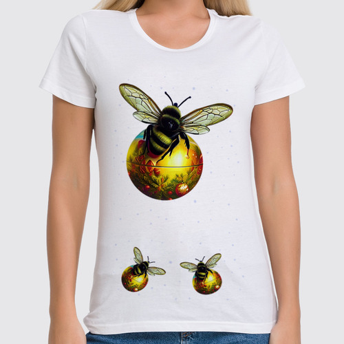 Заказать женскую футболку в Москве. Футболка классическая пчела на шаре от evragka  - готовые дизайны и нанесение принтов.