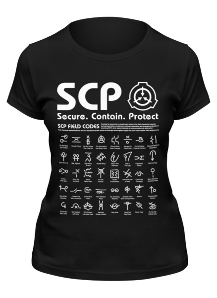 Заказать женскую футболку в Москве. Футболка классическая SCP Foundation от geekbox - готовые дизайны и нанесение принтов.