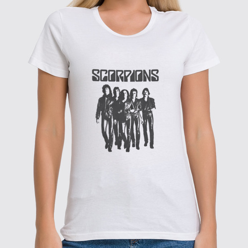 Заказать женскую футболку в Москве. Футболка классическая Scorpions Band от Leichenwagen - готовые дизайны и нанесение принтов.