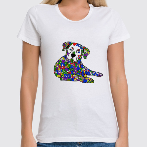 Заказать женскую футболку в Москве. Футболка классическая собака из дудл монстров от Игма - готовые дизайны и нанесение принтов.