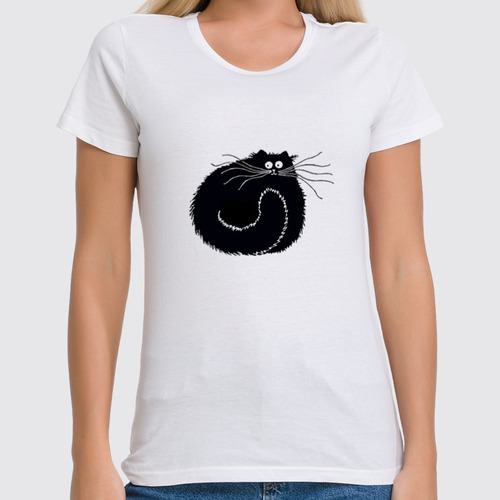 Заказать женскую футболку в Москве. Футболка классическая Чёрный котяра от kuka-nina - готовые дизайны и нанесение принтов.