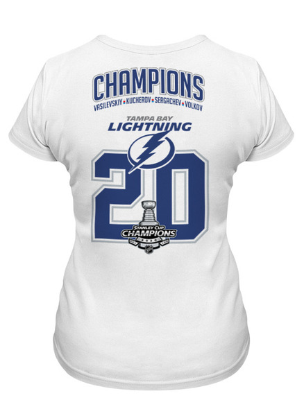 Заказать женскую футболку в Москве. Футболка классическая Tampa Bay Lightning Stanley Cup Champions 2020 от KutvinoV.com  - готовые дизайны и нанесение принтов.