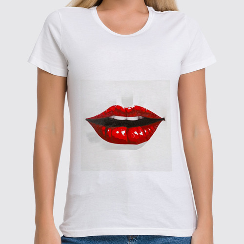 Заказать женскую футболку в Москве. Футболка классическая Губы Lips от Apfelbaum - готовые дизайны и нанесение принтов.