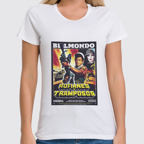 Заказать женскую футболку в Москве. Футболка классическая Belmondo / Rufianes v Tramposos от KinoArt - готовые дизайны и нанесение принтов.