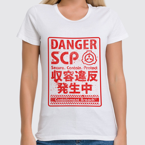 Заказать женскую футболку в Москве. Футболка классическая SCP Foundation от geekbox - готовые дизайны и нанесение принтов.