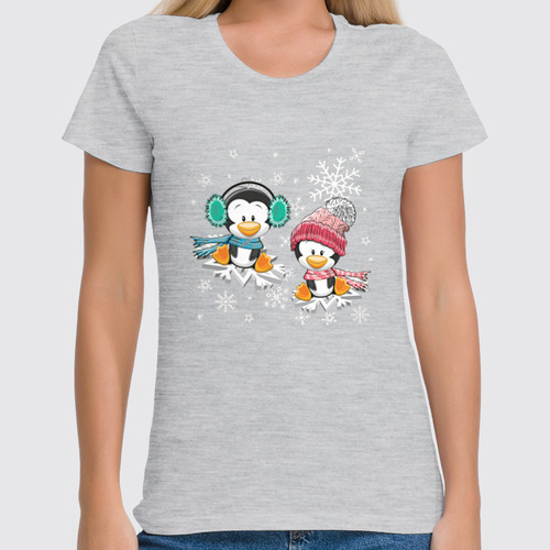 Заказать женскую футболку в Москве. Футболка классическая Пингвин зимой от Ирина - готовые дизайны и нанесение принтов.