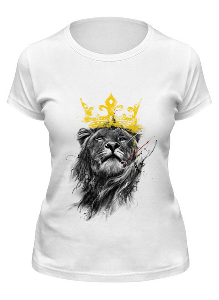 Заказать женскую футболку в Москве. Футболка классическая Лев в короне от printik - готовые дизайны и нанесение принтов.