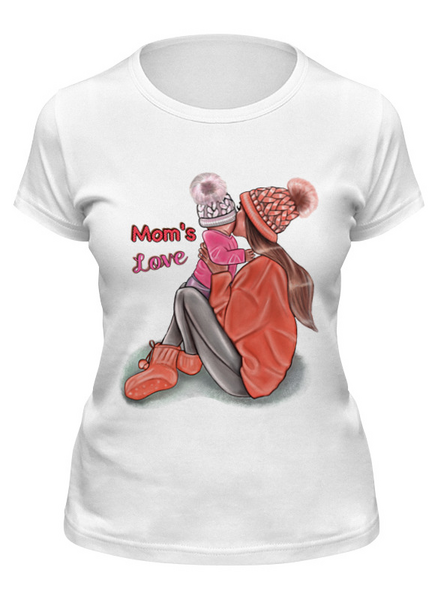 Заказать женскую футболку в Москве. Футболка классическая Mom’s Love 💕 Мама брюнетка и дочка от @kristy_art_k  - готовые дизайны и нанесение принтов.