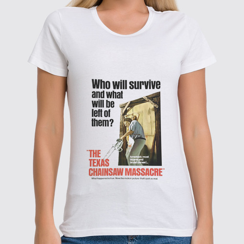Заказать женскую футболку в Москве. Футболка классическая The Texas Chain Saw Massacre от KinoArt - готовые дизайны и нанесение принтов.
