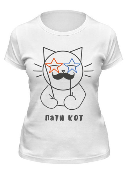 Заказать женскую футболку в Москве. Футболка классическая Пати кот от chistopopitersky - готовые дизайны и нанесение принтов.