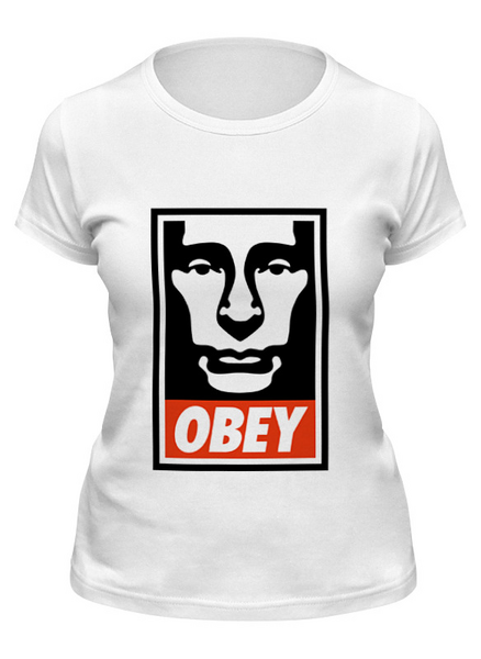 Заказать женскую футболку в Москве. Футболка классическая Putin OBEY от LINGAM ART | lingam.ord@gmail.com - готовые дизайны и нанесение принтов.
