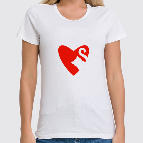 Заказать женскую футболку в Москве. Футболка классическая Сat&heart от Evgenia_print  - готовые дизайны и нанесение принтов.