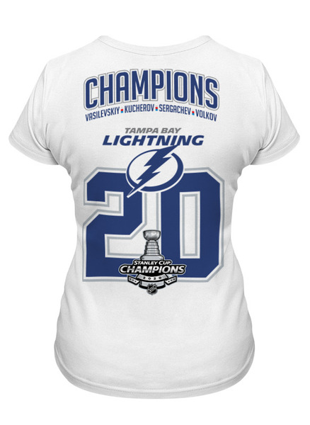 Заказать женскую футболку в Москве. Футболка классическая Tampa Bay Lightning Stanley Cup Champions 2020 от KutvinoV.com  - готовые дизайны и нанесение принтов.