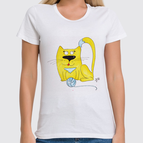 Заказать женскую футболку в Москве. Футболка классическая Солнечный кот от galkagalka - готовые дизайны и нанесение принтов.