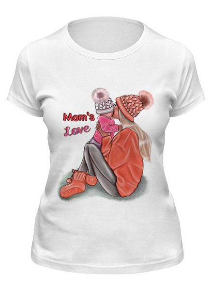 Заказать женскую футболку в Москве. Футболка классическая Mom’s Love 💕 Мама блондинка и дочка от @kristy_art_k  - готовые дизайны и нанесение принтов.