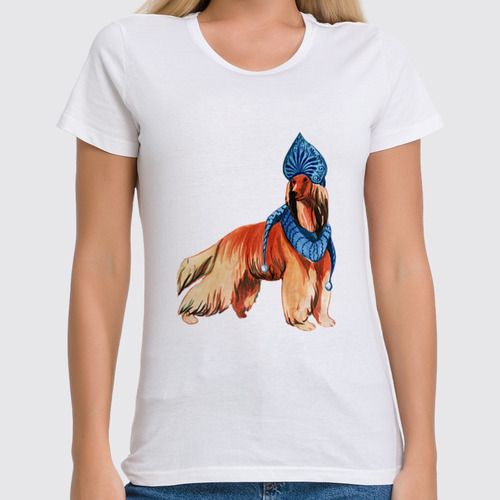 Заказать женскую футболку в Москве. Футболка классическая акварельная новогодняя собака от Игма - готовые дизайны и нанесение принтов.