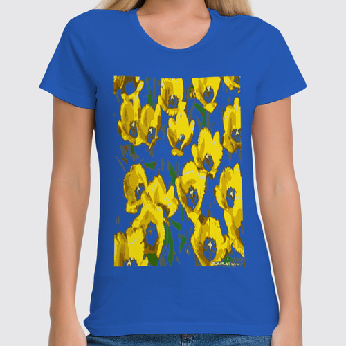 Заказать женскую футболку в Москве. Футболка классическая желтые цветы 2 от Мира  - готовые дизайны и нанесение принтов.