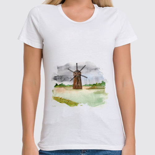 Заказать женскую футболку в Москве. Футболка классическая Old mill от Evgenia Bandagnomych - готовые дизайны и нанесение принтов.