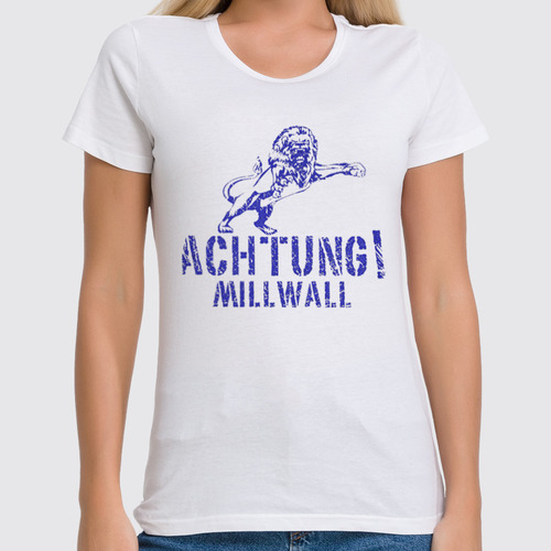 Заказать женскую футболку в Москве. Футболка классическая Achtung Millwall FC logo women tee от Millwall Supporters Club Russia - готовые дизайны и нанесение принтов.