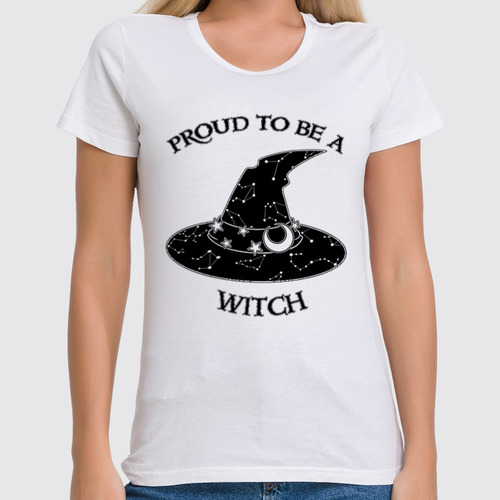 Заказать женскую футболку в Москве. Футболка классическая Proud to be a Witch от Геката  - готовые дизайны и нанесение принтов.