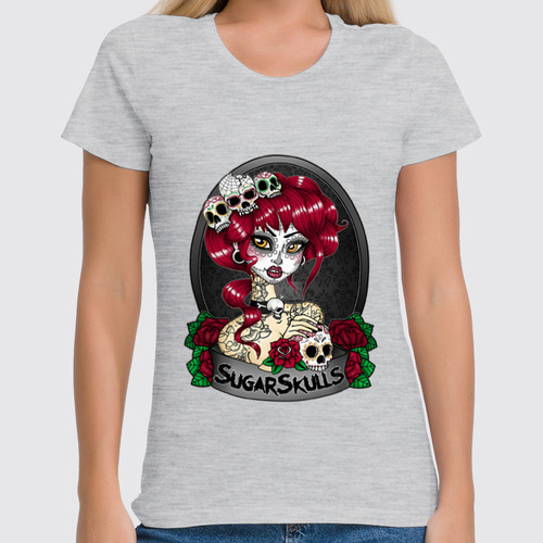 Заказать женскую футболку в Москве. Футболка классическая Sugar skull girl от Leichenwagen - готовые дизайны и нанесение принтов.