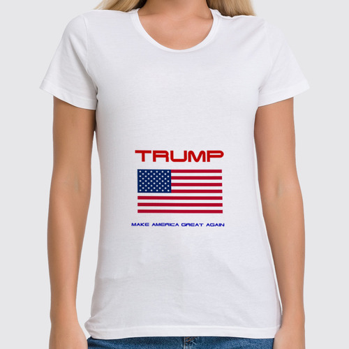 Заказать женскую футболку в Москве. Футболка классическая Трамп наш! от игорь попов - готовые дизайны и нанесение принтов.