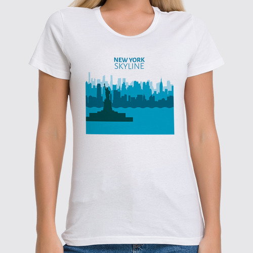 Заказать женскую футболку в Москве. Футболка классическая New York SKYLINE от balden - готовые дизайны и нанесение принтов.