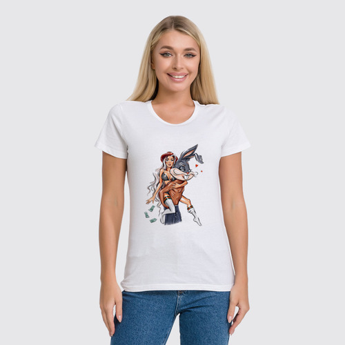 Заказать женскую футболку в Москве. Футболка классическая Девушка с кроликом от T-shirt print  - готовые дизайны и нанесение принтов.