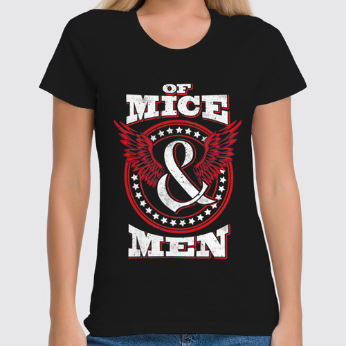 Заказать женскую футболку в Москве. Футболка классическая Of Mice & Men от geekbox - готовые дизайны и нанесение принтов.