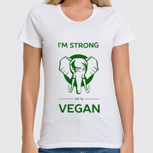 Заказать женскую футболку в Москве. Футболка классическая I'm strong & i'm vegan от catification - готовые дизайны и нанесение принтов.