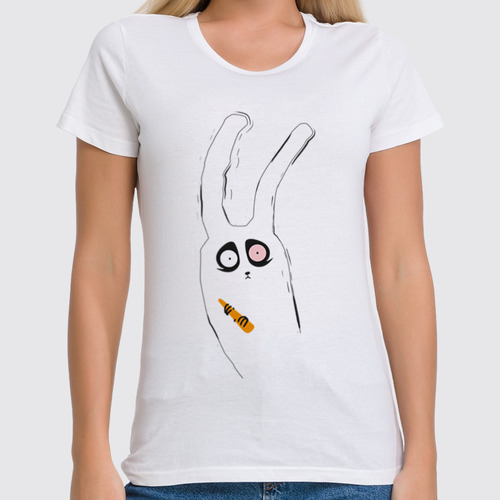 Заказать женскую футболку в Москве. Футболка классическая Белый кролик от mosafir - готовые дизайны и нанесение принтов.