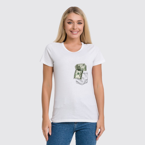 Заказать женскую футболку в Москве. Футболка классическая Деньги в кармане от printik - готовые дизайны и нанесение принтов.