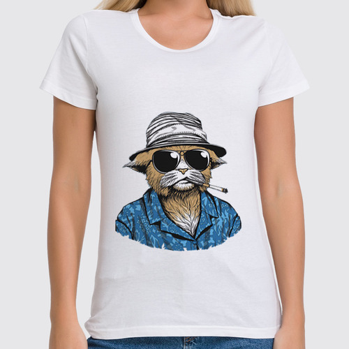 Заказать женскую футболку в Москве. Футболка классическая Hunter S. Thompson Cat от madw - готовые дизайны и нанесение принтов.