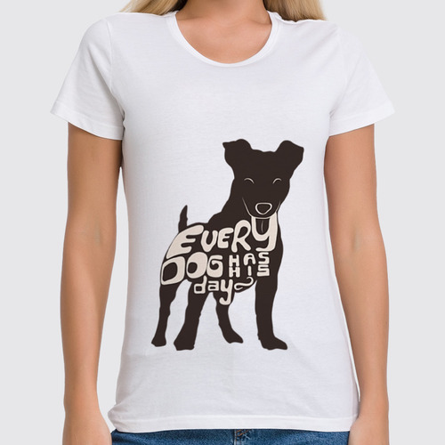 Заказать женскую футболку в Москве. Футболка классическая Happy dog от frau - готовые дизайны и нанесение принтов.